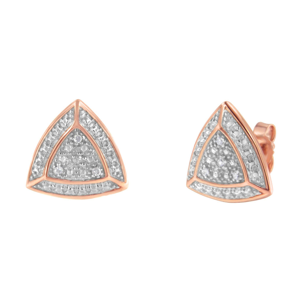 14K Rose Gold over .925 Sterling Silver Diamond-Accented Trillion Shaped 4-Stone Halo-Style Stud Earrings (H-I Color, I2-I3 Clarity)-1