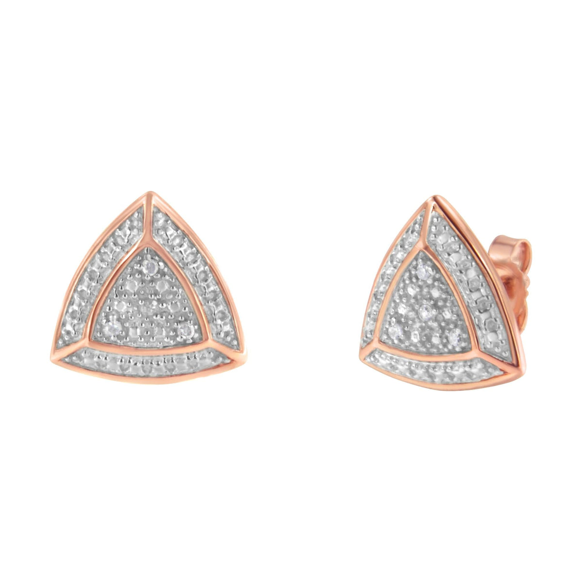 14K Rose Gold over .925 Sterling Silver Diamond-Accented Trillion Shaped 4-Stone Halo-Style Stud Earrings (H-I Color, I2-I3 Clarity)-1