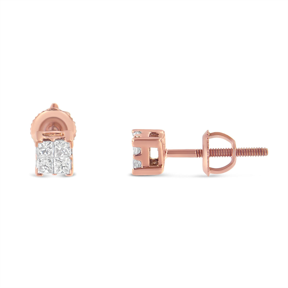 10KT Gold Princess Diamond Stud Earring (1/4 cttw, J-K Color, I1-I2 Clarity)-2