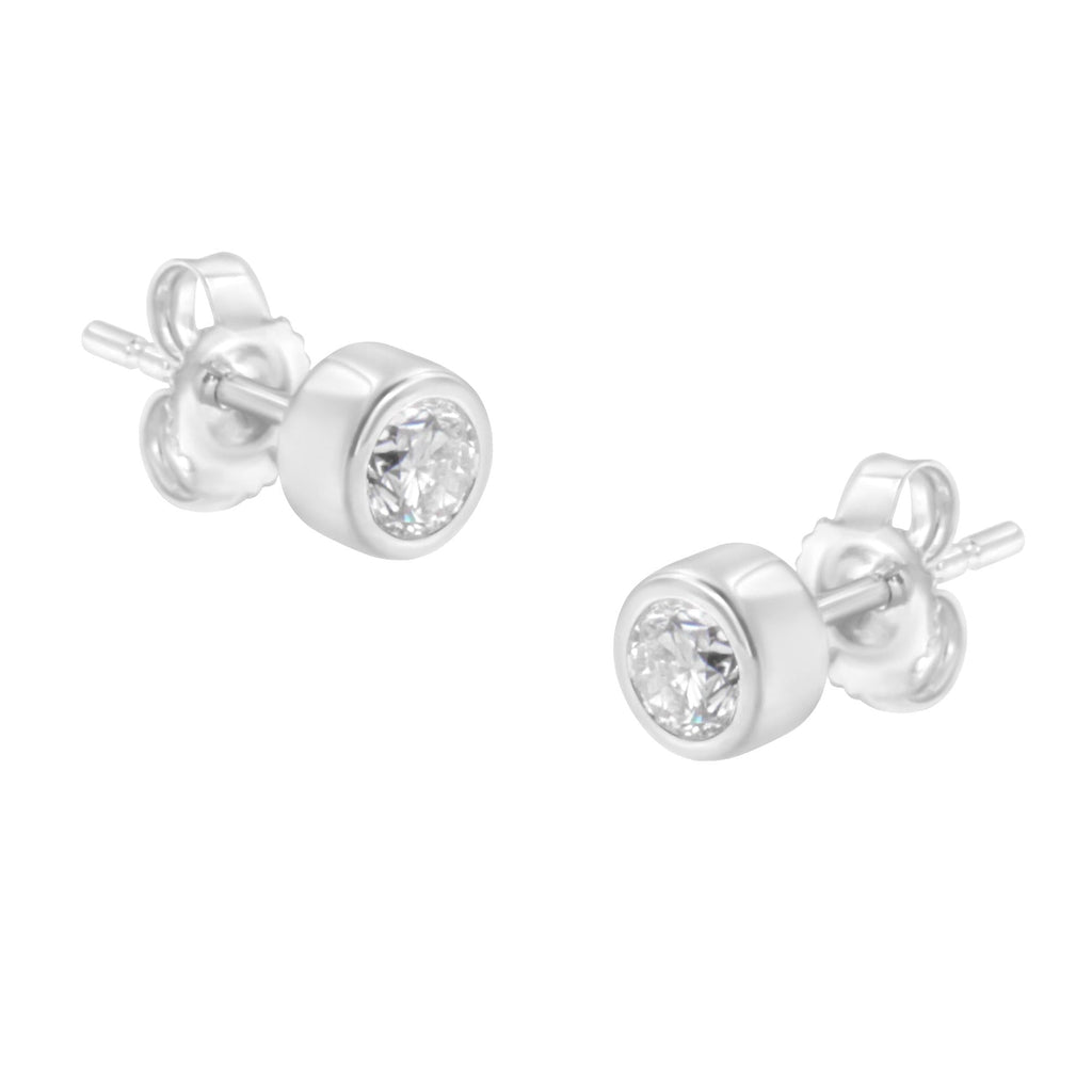 10K Gold 0.30 Cttw Round Brilliant-Cut Near Colorless Diamond Bezel-Set Stud Earrings (H-I Color, I1-I2 Clarity)-1