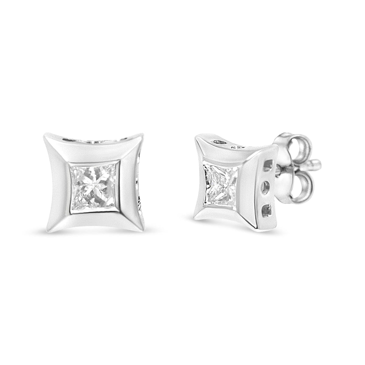 Sterling Silver 1/3 Cttw Princess Cut Diamond Square Stud Earrings-0
