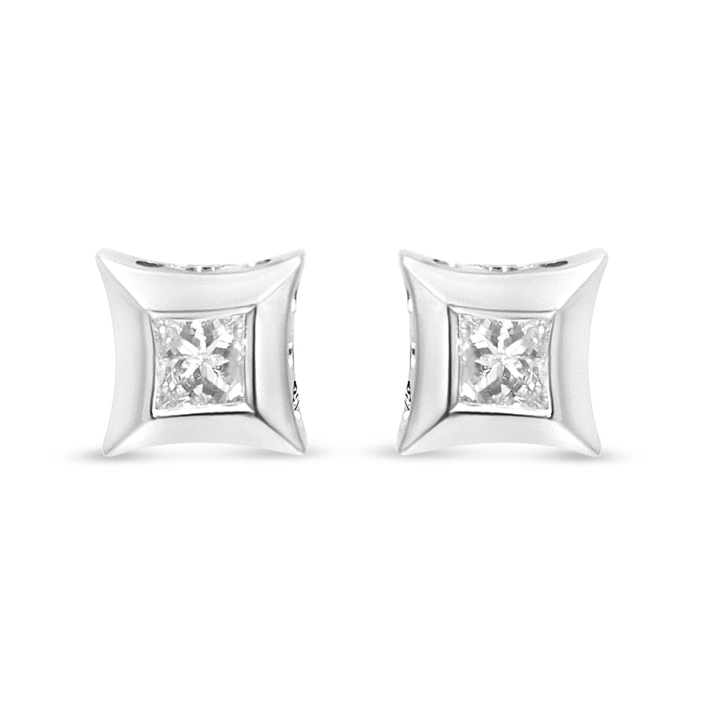 Sterling Silver 1/3 Cttw Princess Cut Diamond Square Stud Earrings-1