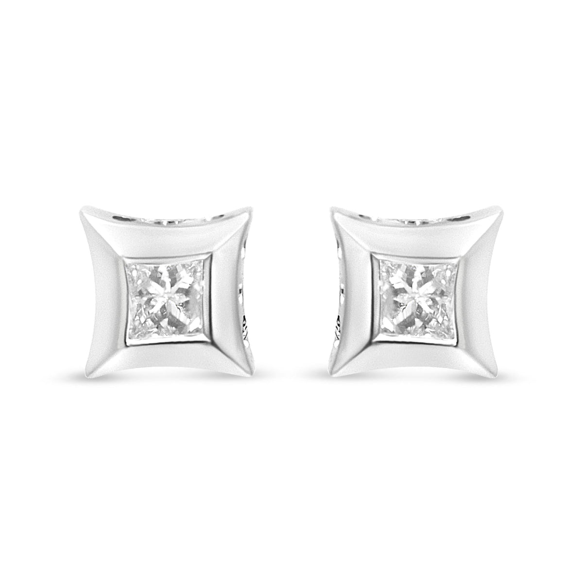 Sterling Silver 1/3 Cttw Princess Cut Diamond Square Stud Earrings-1