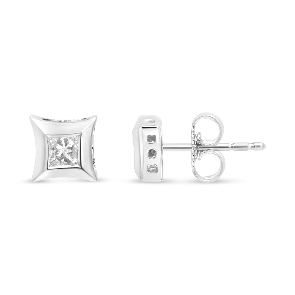 Sterling Silver 1/3 Cttw Princess Cut Diamond Square Stud Earrings-3