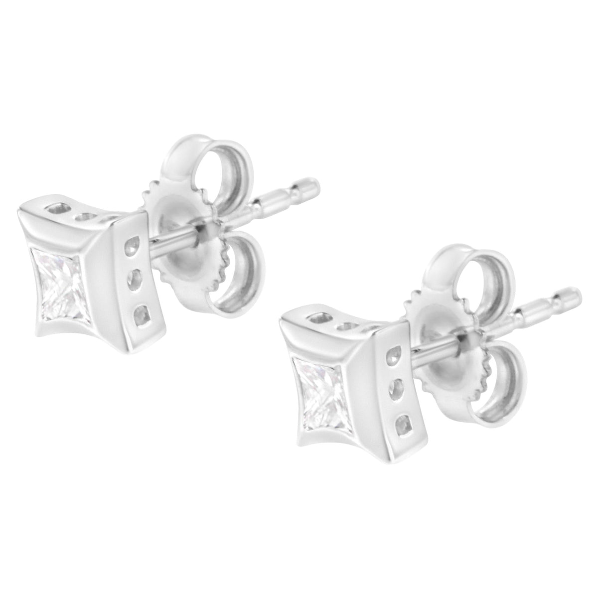 Sterling Silver 1/3 Cttw Princess Cut Diamond Square Stud Earrings-4