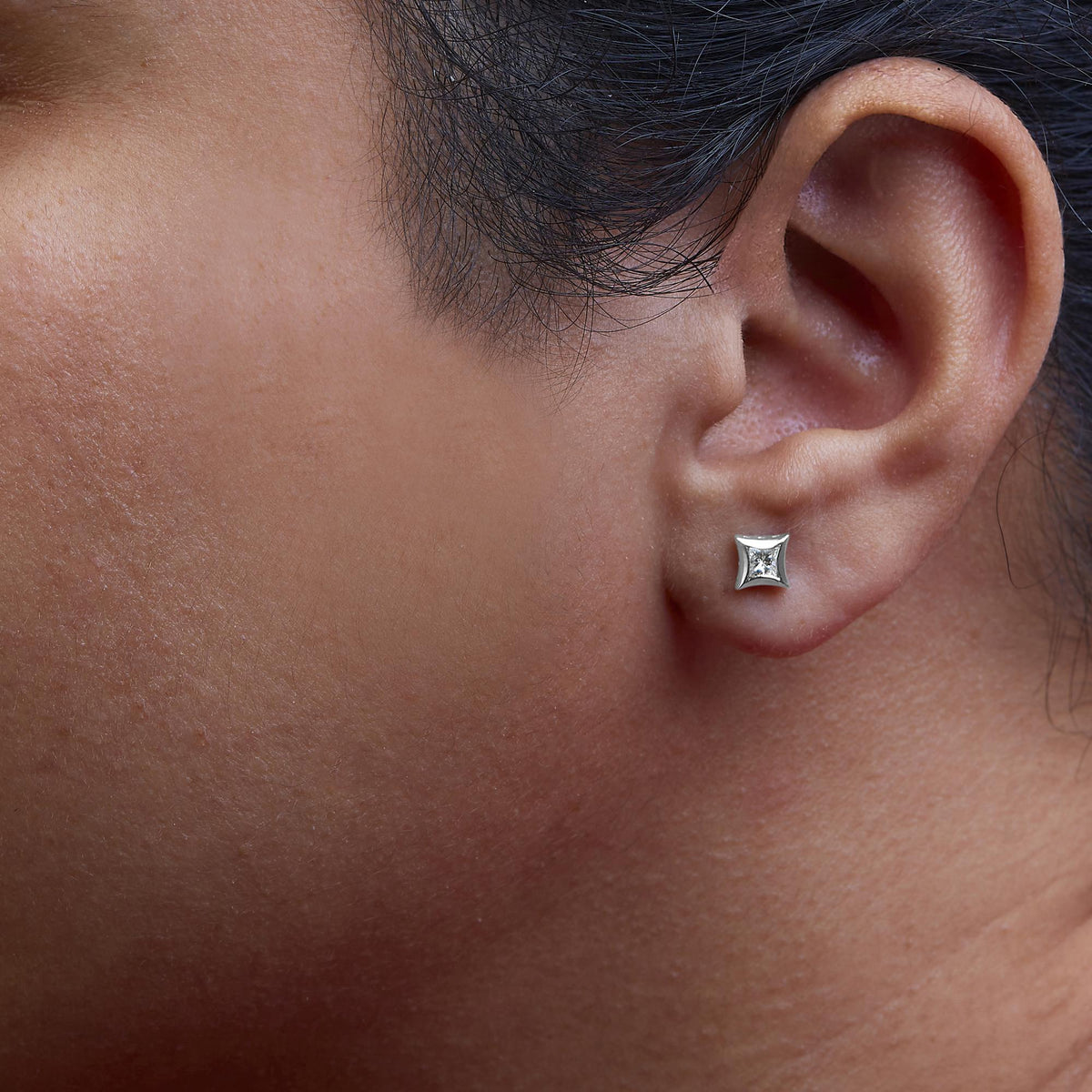 Sterling Silver 1/3 Cttw Princess Cut Diamond Square Stud Earrings-2