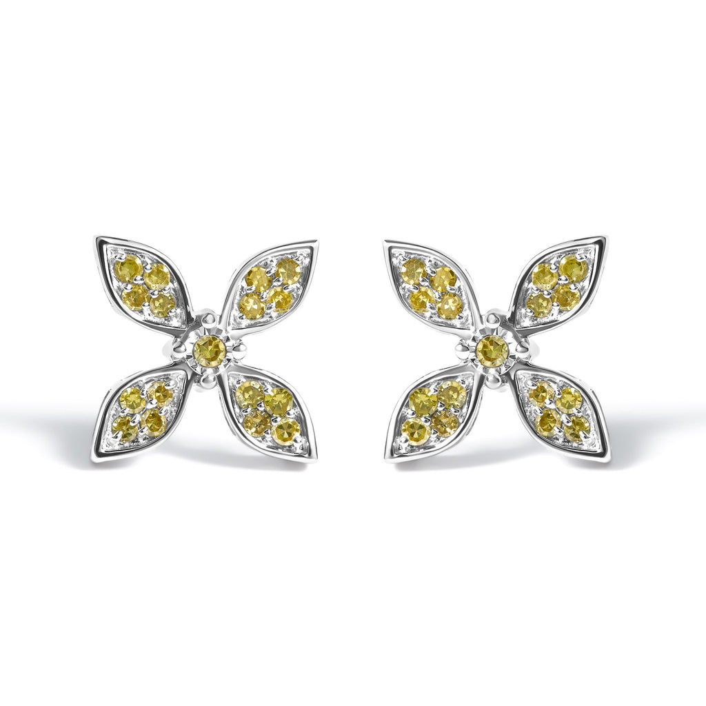 Sterling Silver Yellow Treated Diamond Accent Floral Stud Earrings-0