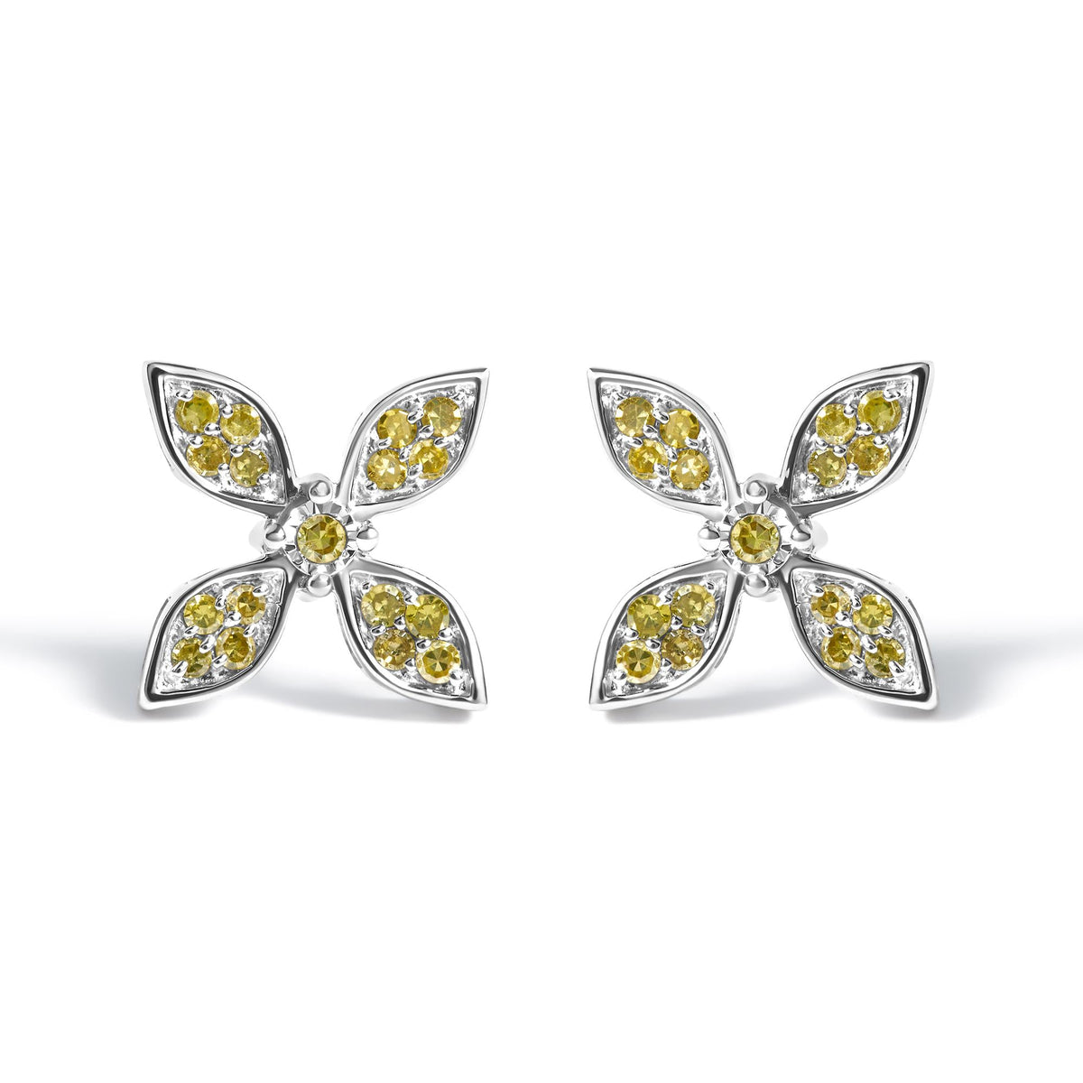 Sterling Silver Yellow Treated Diamond Accent Floral Stud Earrings-0