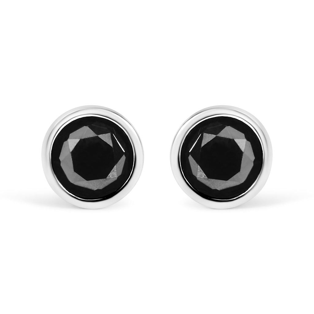 .925 Sterling Silver Round Brilliant-Cut Black Diamond Bezel-Set Stud Earrings with Screw Backs (Fancy Color-Enhanced, I2-I3 Clarity)-6