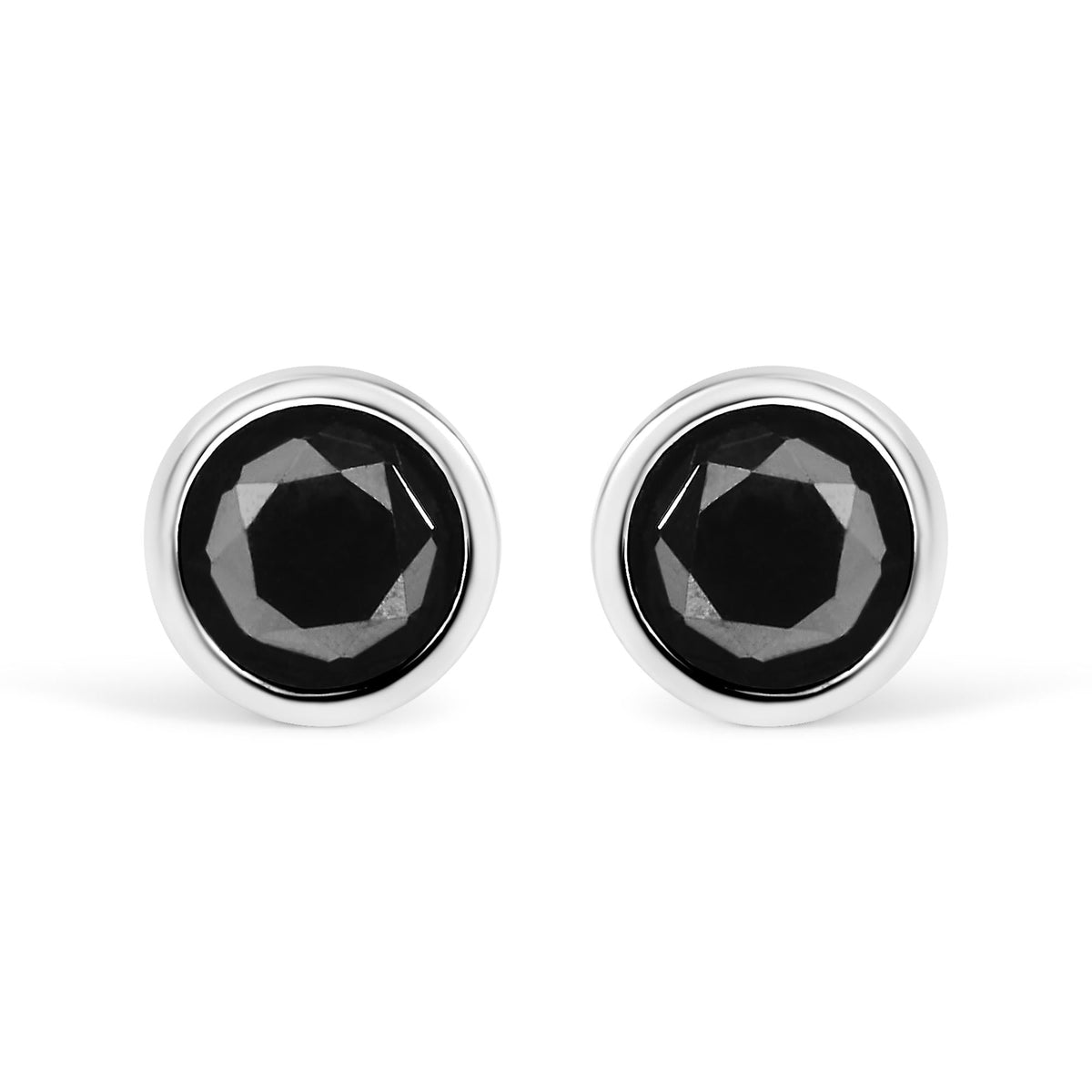 .925 Sterling Silver Round Brilliant-Cut Black Diamond Bezel-Set Stud Earrings with Screw Backs (Fancy Color-Enhanced, I2-I3 Clarity)-6