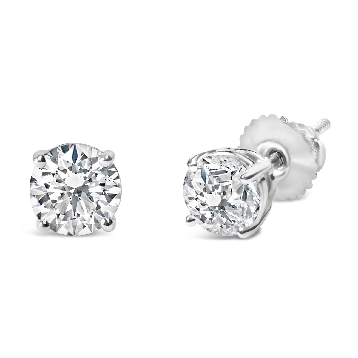 .925 Sterling Silver Round Brilliant Cut Lab Grown Diamond 4-Prong Classic Solitaire Stud Earrings-3