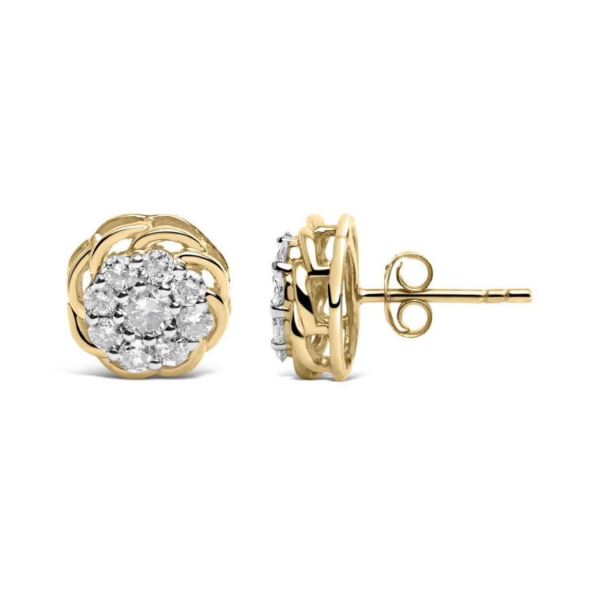 10K Yellow Gold Plated .925 Sterling Silver 1/2 Cttw Diamond Cluster Stud Earrings (J-K Color, I2-I3 Clarity)-3