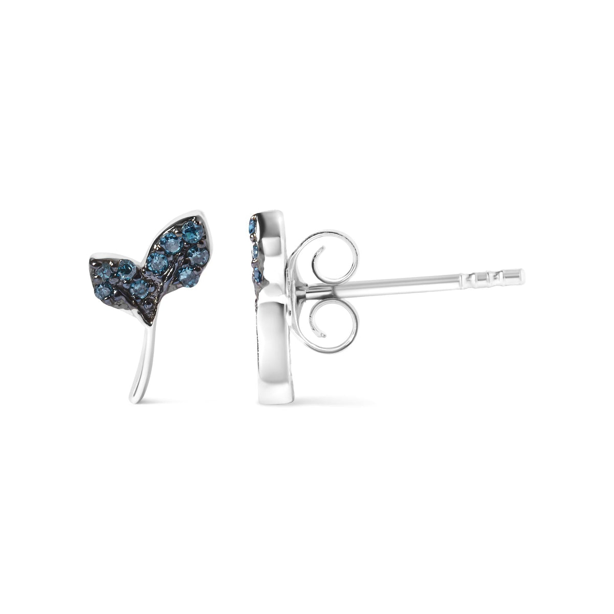 Sterling Silver Blue Treated Diamond Accent Leaf Stud Earrings-3