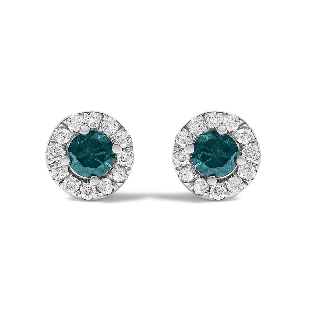 .925 Sterling Silver 1/2 Cttw Blue Diamond Halo Stud Earring-0
