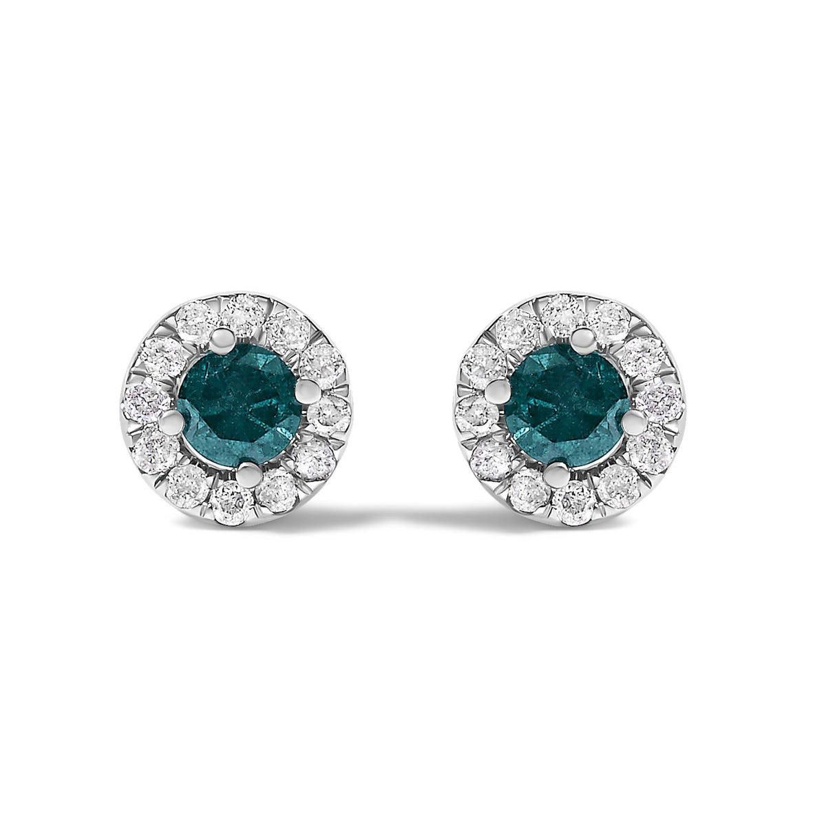 .925 Sterling Silver 1/2 Cttw Blue Diamond Halo Stud Earring-0