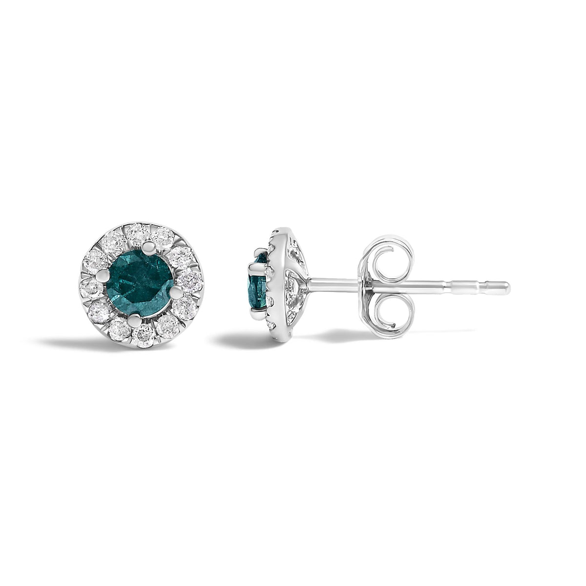 .925 Sterling Silver 1/2 Cttw Blue Diamond Halo Stud Earring-3