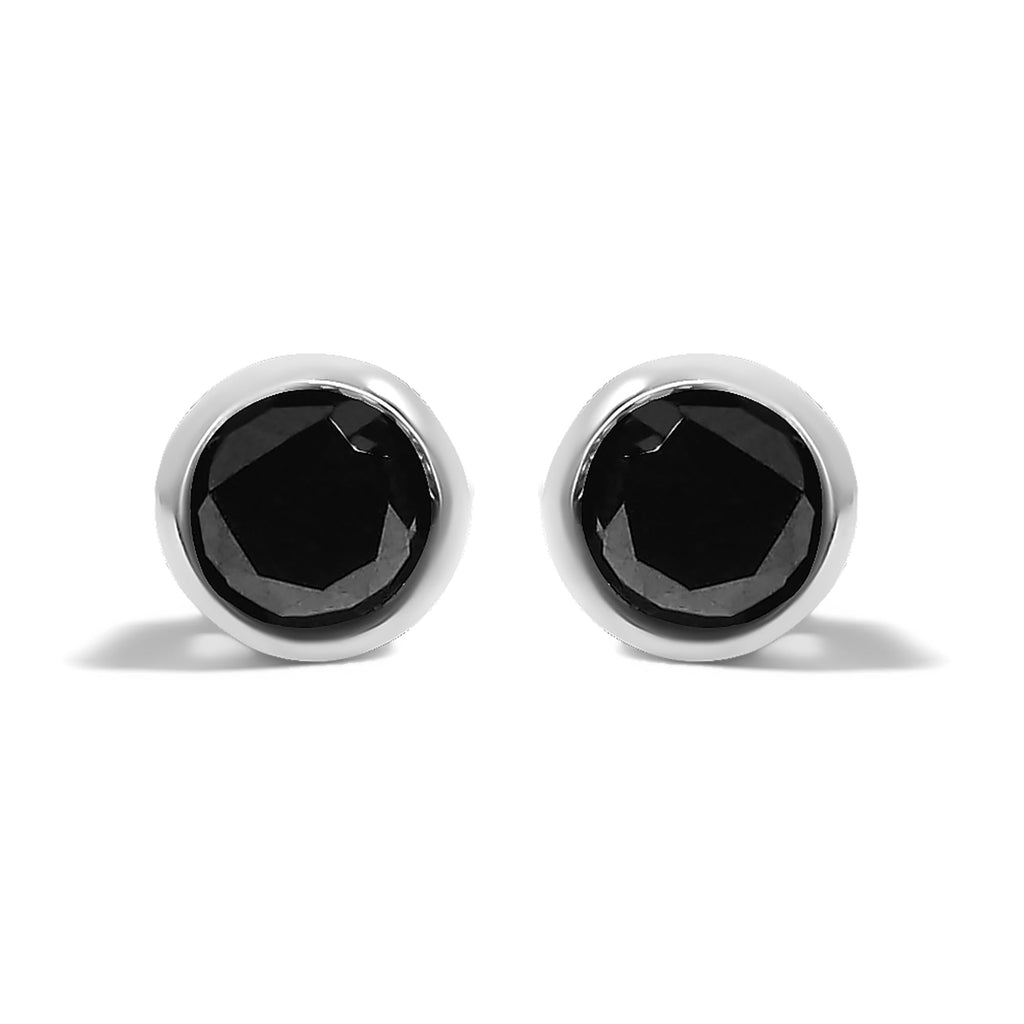 .925 Sterling Silver Round Brilliant-Cut Black Diamond Bezel-Set Stud Earrings with Screw Backs (Fancy Color-Enhanced, I2-I3 Clarity)-5