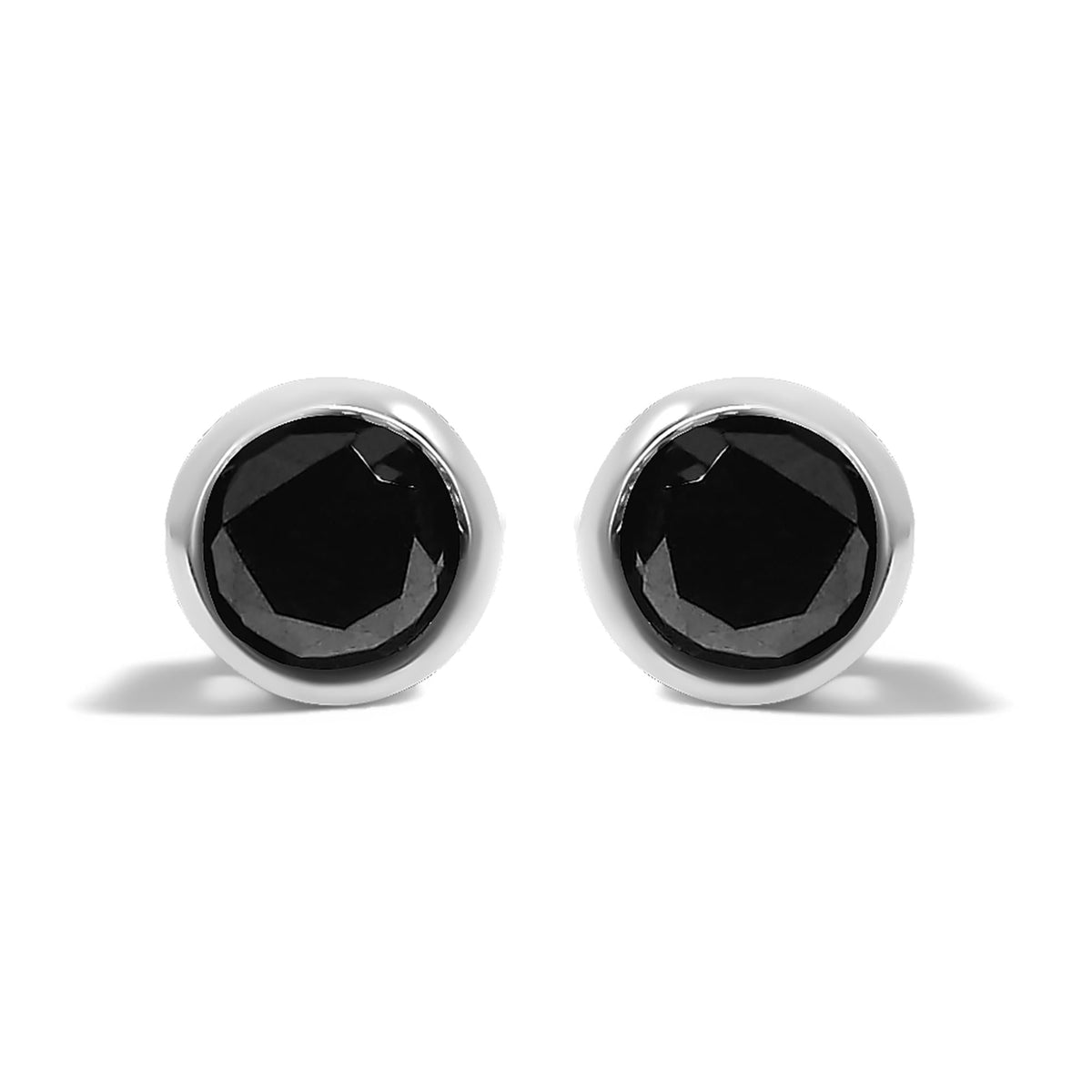 .925 Sterling Silver Round Brilliant-Cut Black Diamond Bezel-Set Stud Earrings with Screw Backs (Fancy Color-Enhanced, I2-I3 Clarity)-5