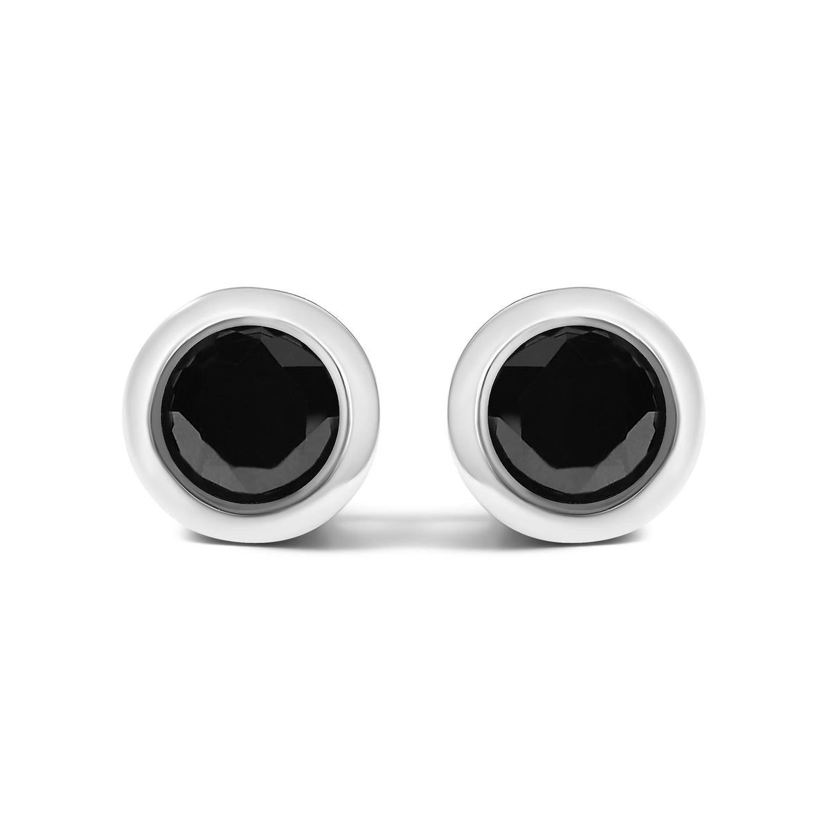 .925 Sterling Silver Round Brilliant-Cut Black Diamond Bezel-Set Stud Earrings with Screw Backs (Fancy Color-Enhanced, I2-I3 Clarity)-0
