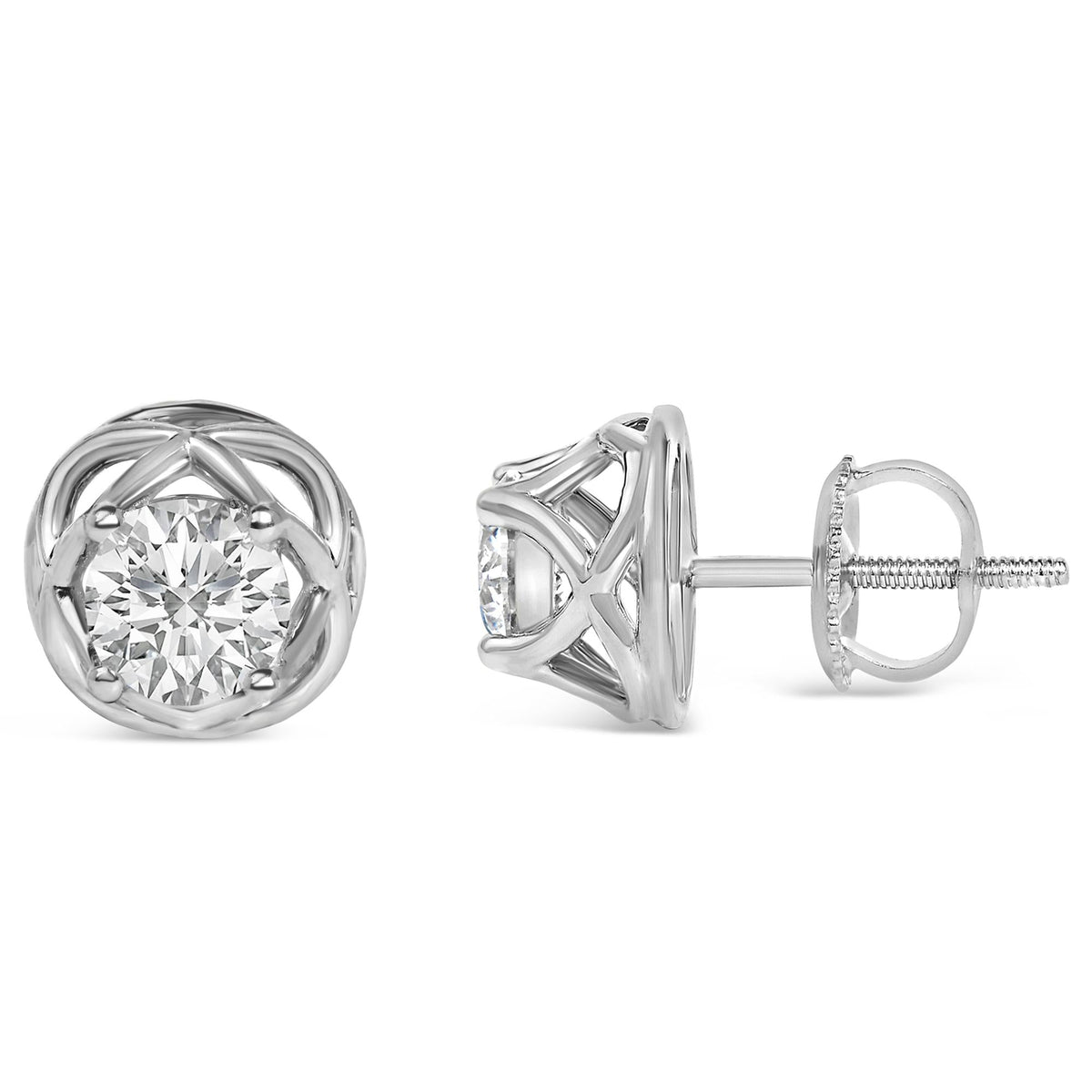 .925 Sterling Silver 1.0 Cttw Lab Grown Diamond Openwork Stud Earrings-3
