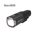 Black aluminum alloy Navi800 smart bicycle front light with handlebar mount and clear reflector