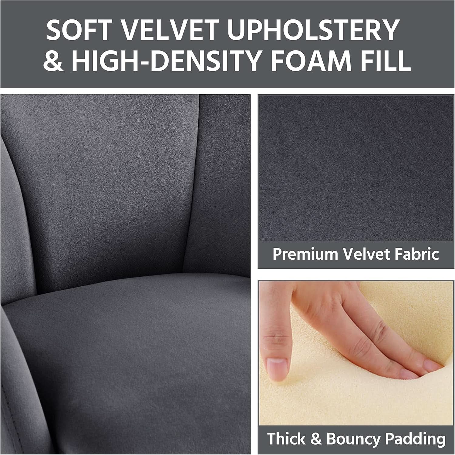 Dark gray flower shaped velvet armchair featuring golden metal legs and blooming petal backrest — view 5