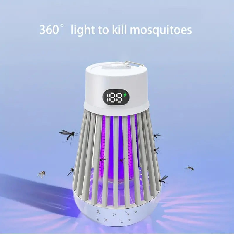White 2-in-1 electric mosquito killer lamp and LED camping light on plain background — view 2