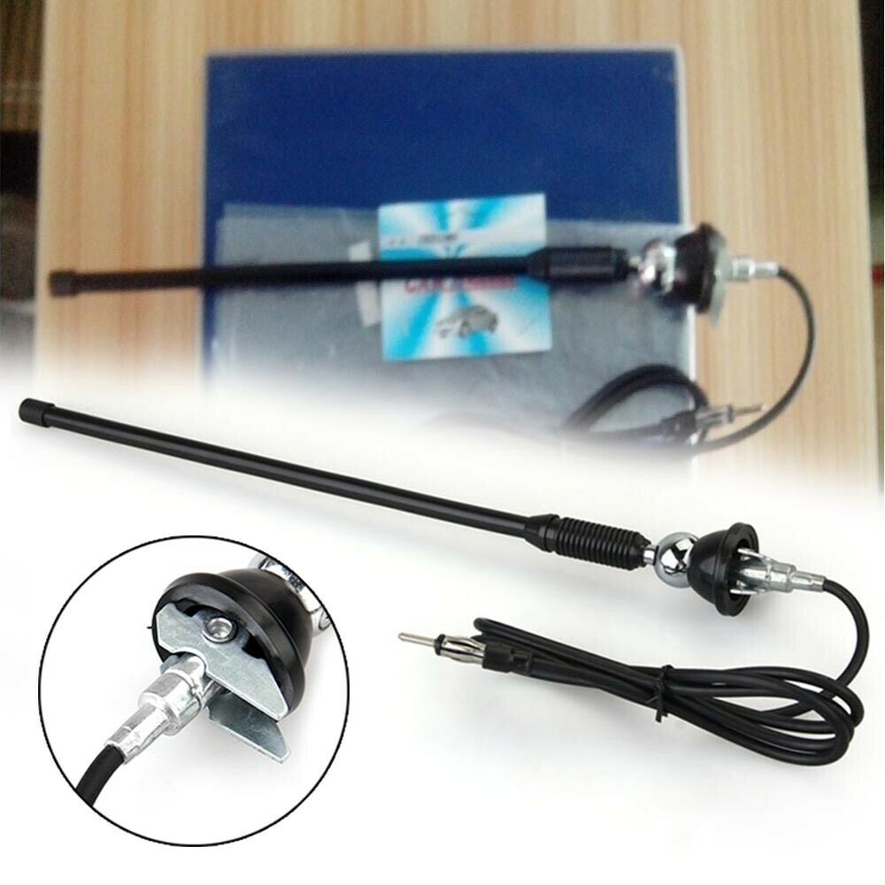 Black flexible rubber universal car antenna with swivel mounting base and long extension cable — view 5