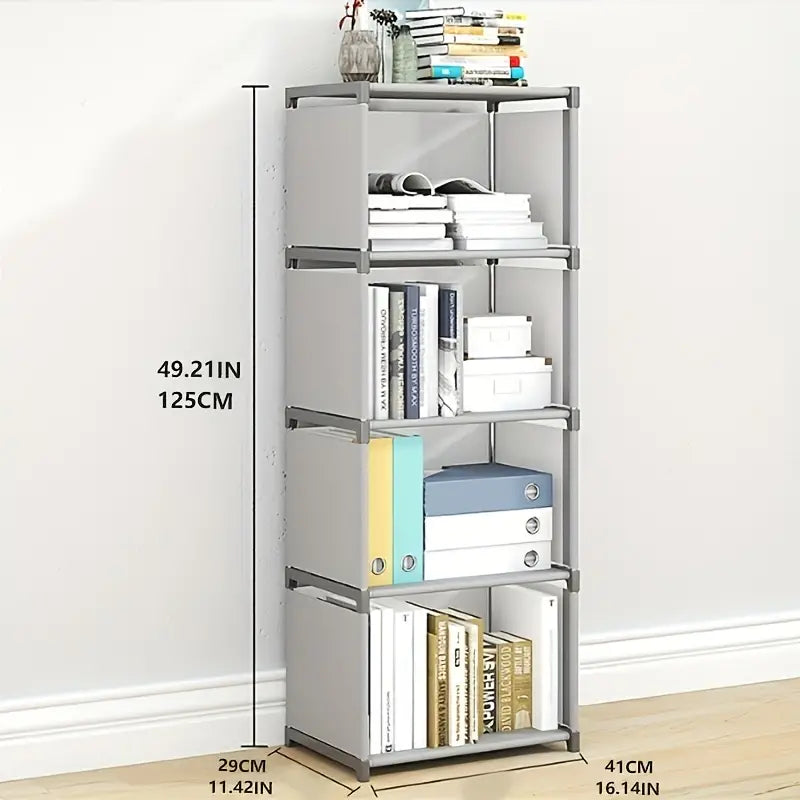 Modern five-tier bookshelf with electroplated steel frame and durable plastic shelves for home organization — view 3
