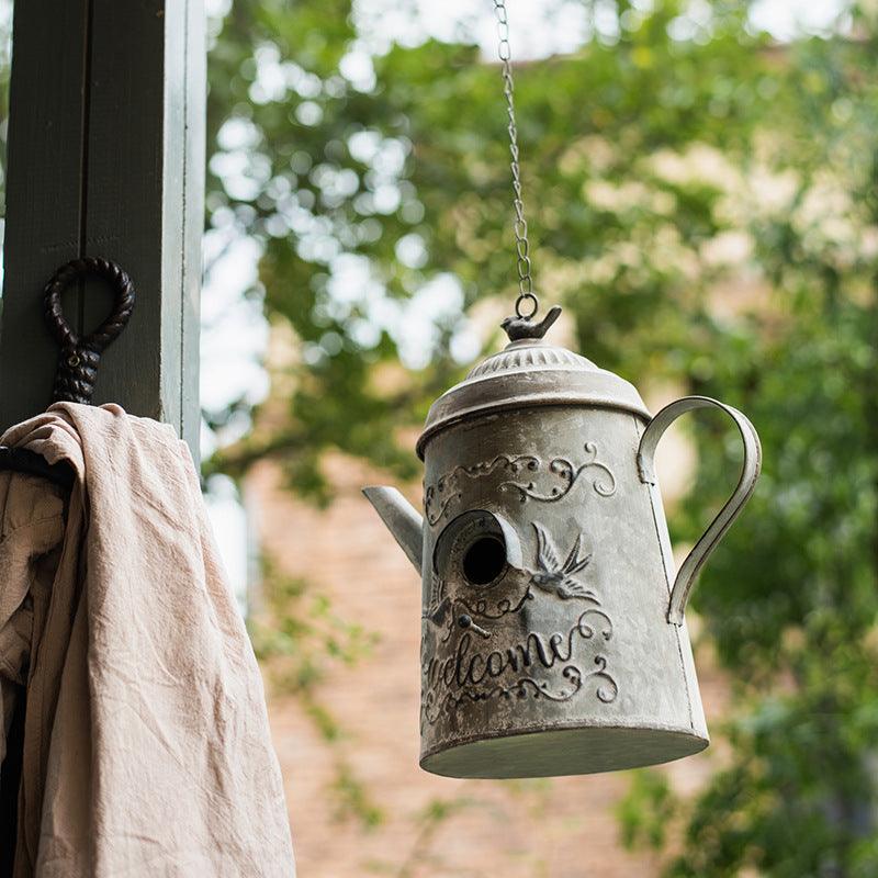 European iron flower pot birdcage decorative ornament on a living room shelf — view 5