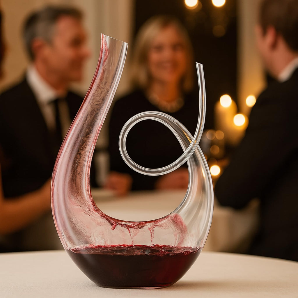 Art Series Swirl Wine Decanter, hand-blown lead-free glass swan shape aerator for home bar — view 3