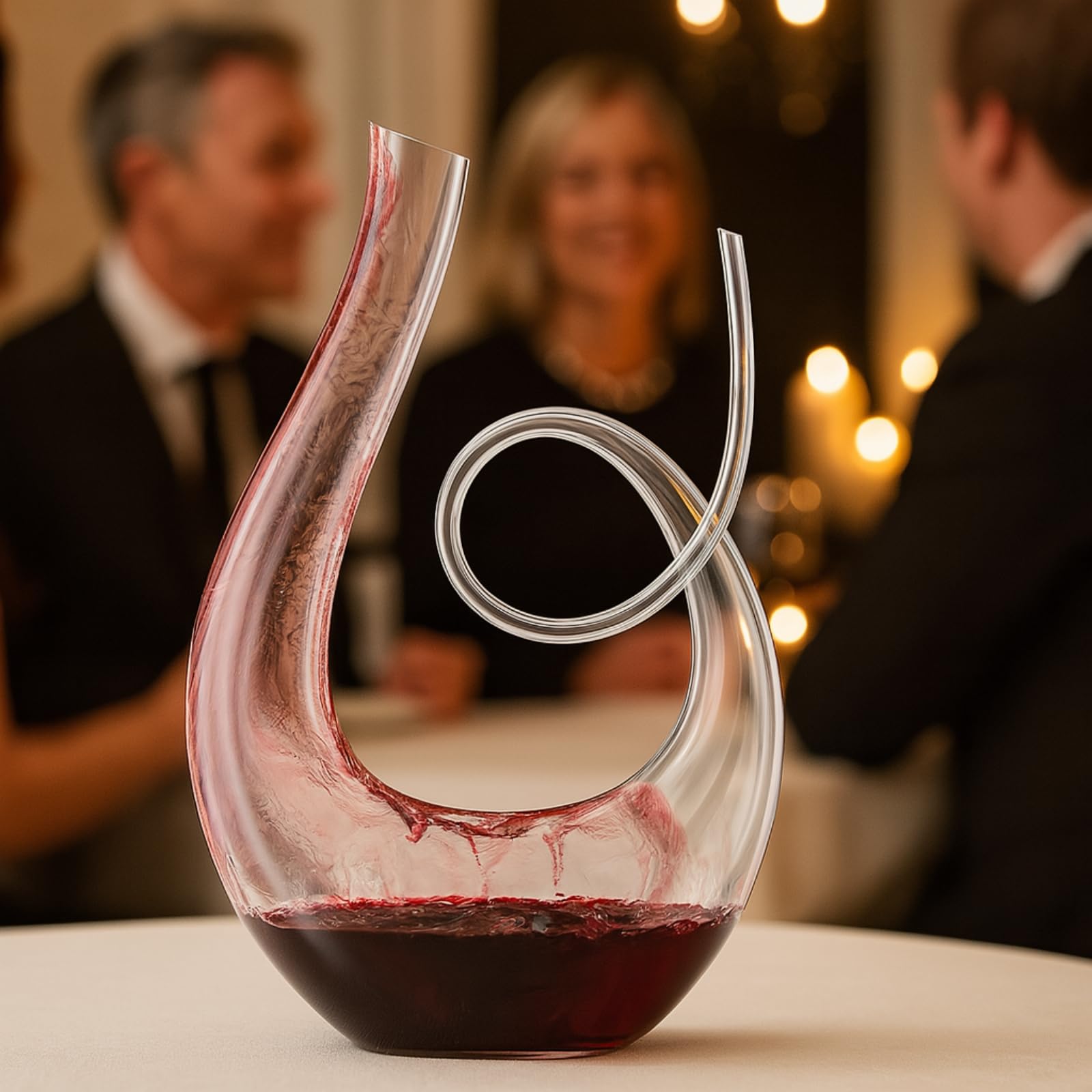 Art Series Swirl Wine Decanter, hand-blown lead-free glass swan shape aerator for home bar — view 3