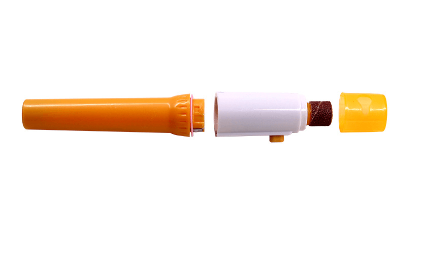 Yellow and white battery operated pet nail trimmer with three replaceable filing wheels — view 3