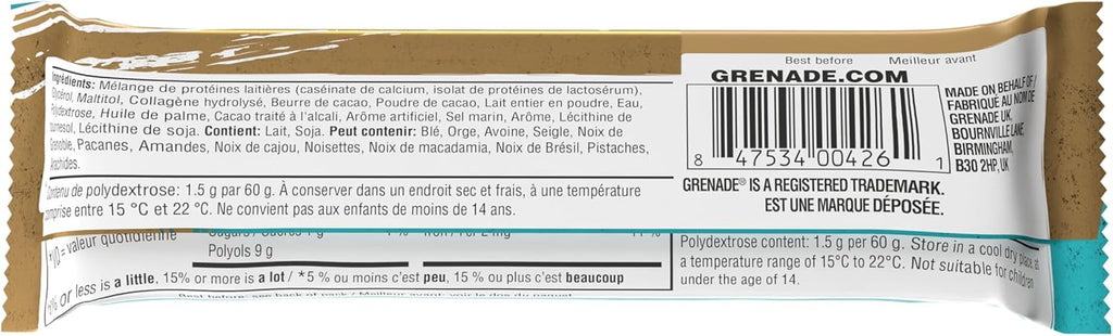 Grenade salted caramel protein bar with chocolate coating and protein nougat inside, box of 12 — view 4