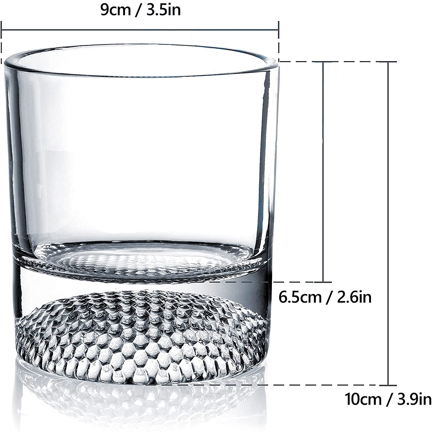 Set of four clear whiskey glasses with a textured golf ball base for home bars — view 5