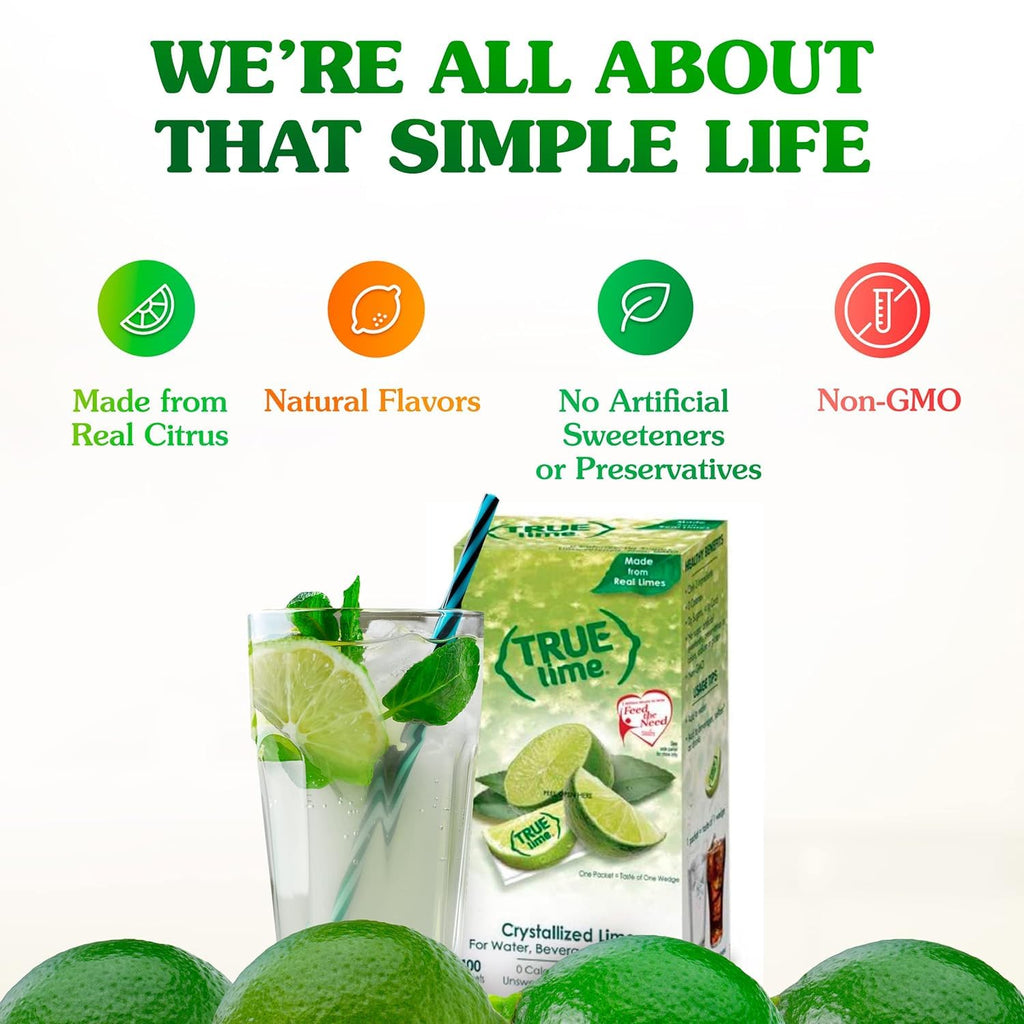 Box of 100 True Lime water enhancer single-serve packets with fresh green citrus branding. — view 2