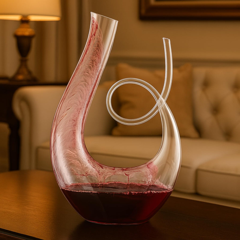 Art Series Swirl Wine Decanter, hand-blown lead-free glass swan shape aerator for home bar — view 2