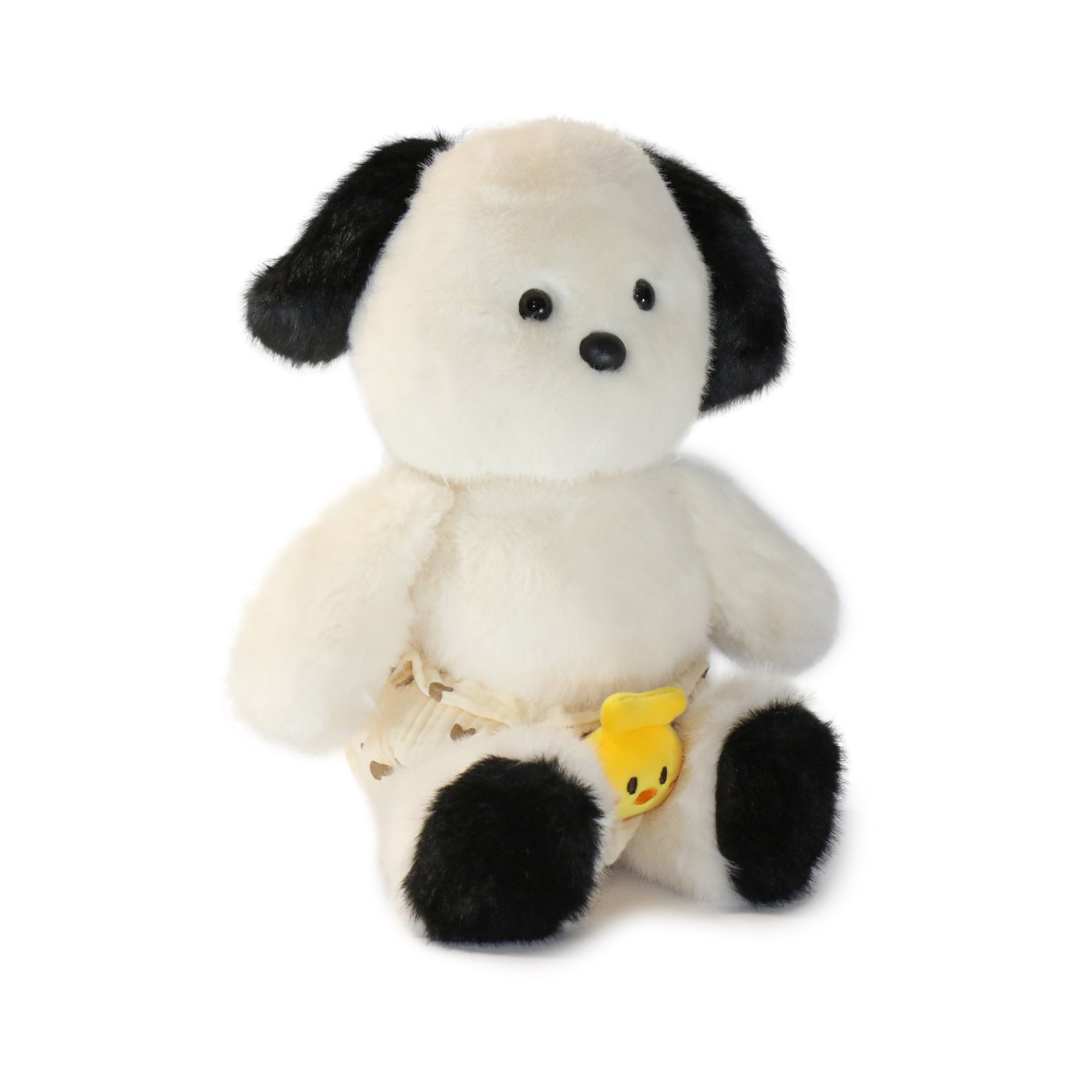 Lil Baby Dog plush toy wearing cozy shorts with a tiny baby bird peeking out — view 2