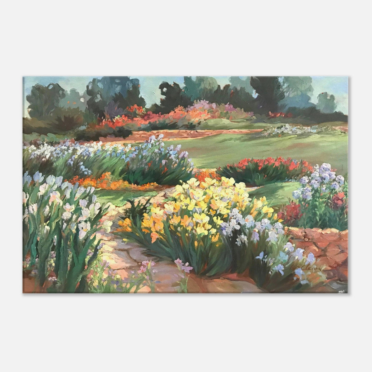 'Sunlit Garden in Bloom' Floral I 16x24 inch Art Print on Canvas I Original Artwork by American Artist Barbara Cleary-3