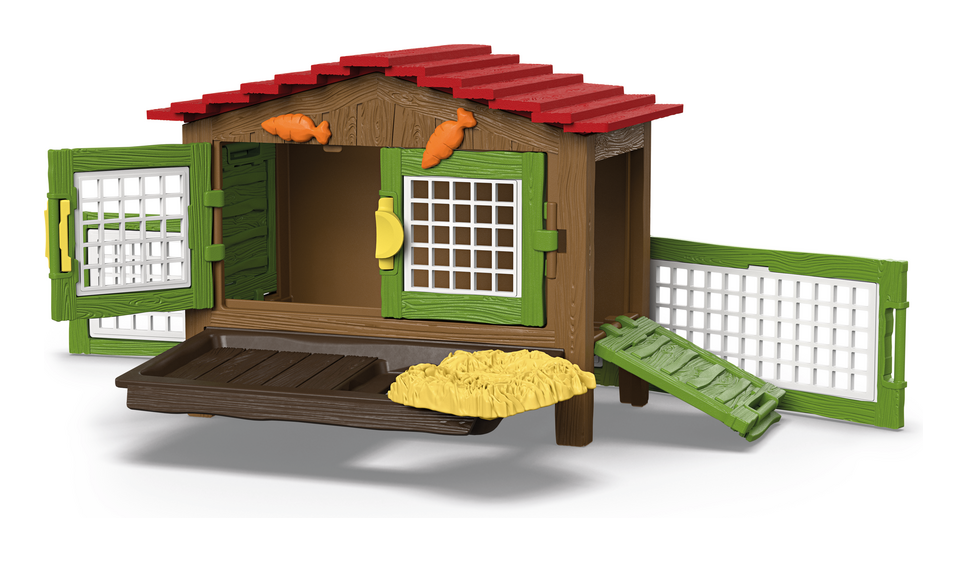 Schleich rabbit hutch playset with a mother rabbit, two baby bunnies, hollow log, and slide — view 3