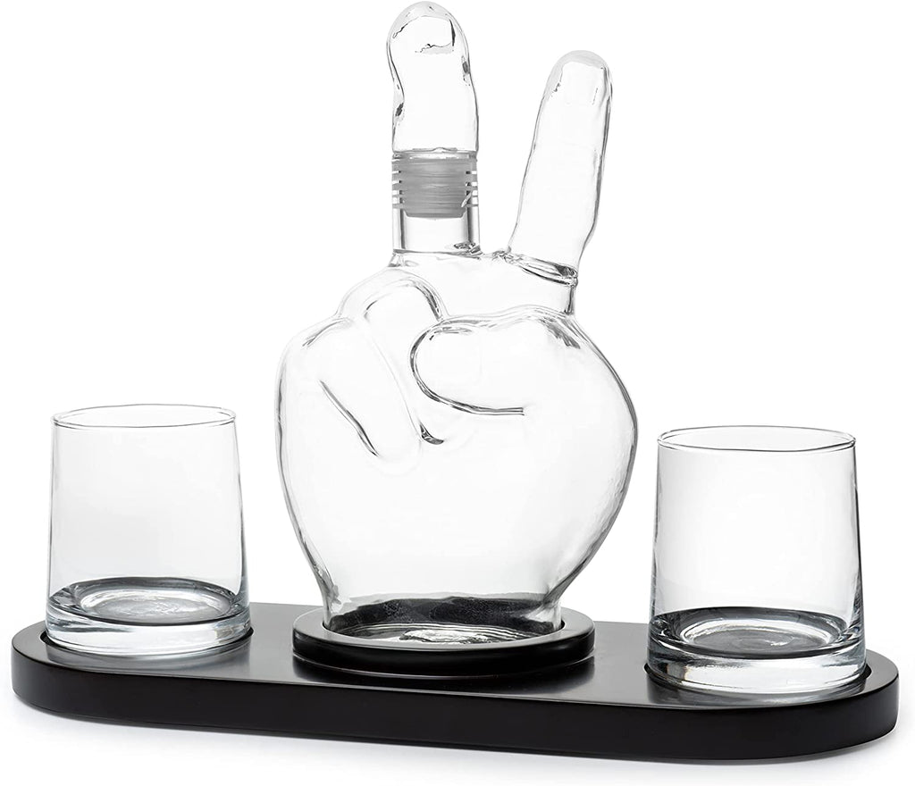 Peace sign wine and whiskey decanter crafted from clear glass for entertaining and home bars — view 5