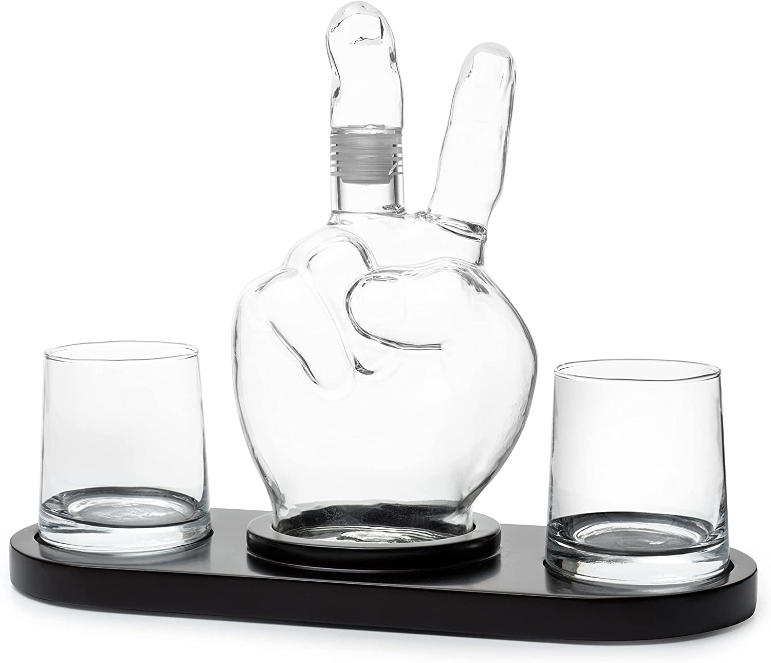 Peace sign wine and whiskey decanter crafted from clear glass for entertaining and home bars — view 5