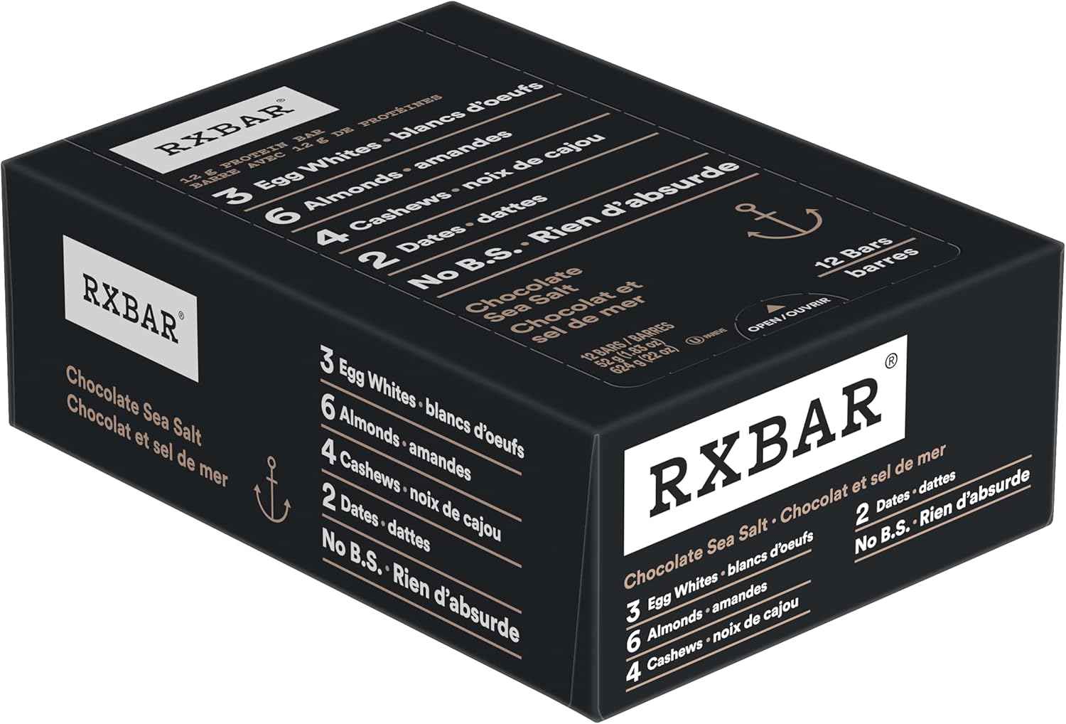 12 count box of Chocolate Sea Salt protein bars with pure chocolate and wholesome ingredients — view 2