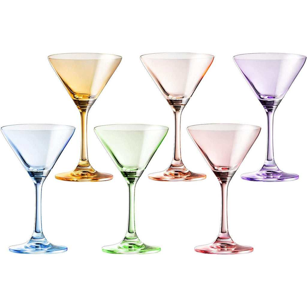 Multi-colored crystal martini glasses set of six with elegant gold rims for entertaining — view 5