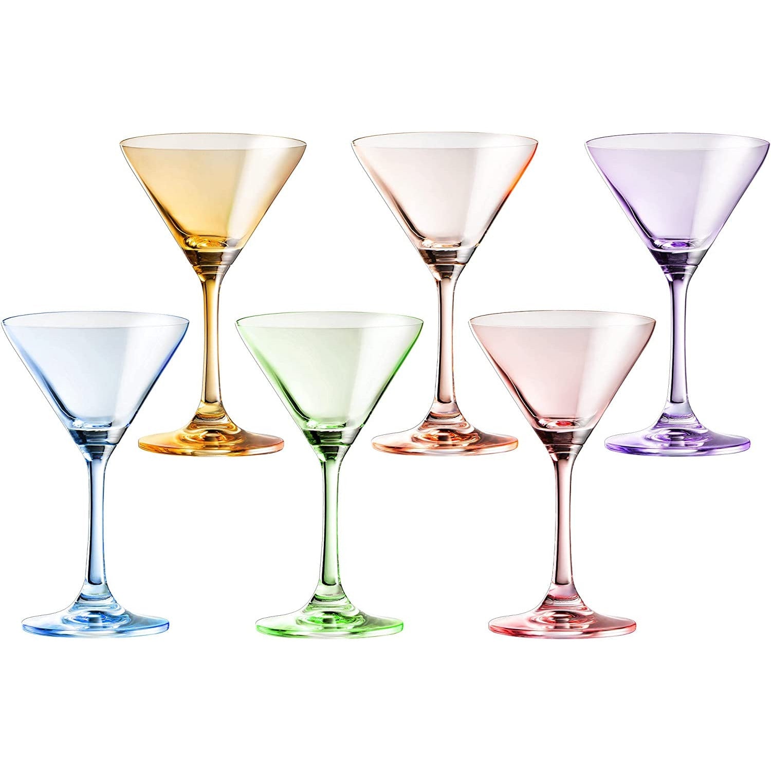 Multi-colored crystal martini glasses set of six with elegant gold rims for entertaining — view 5