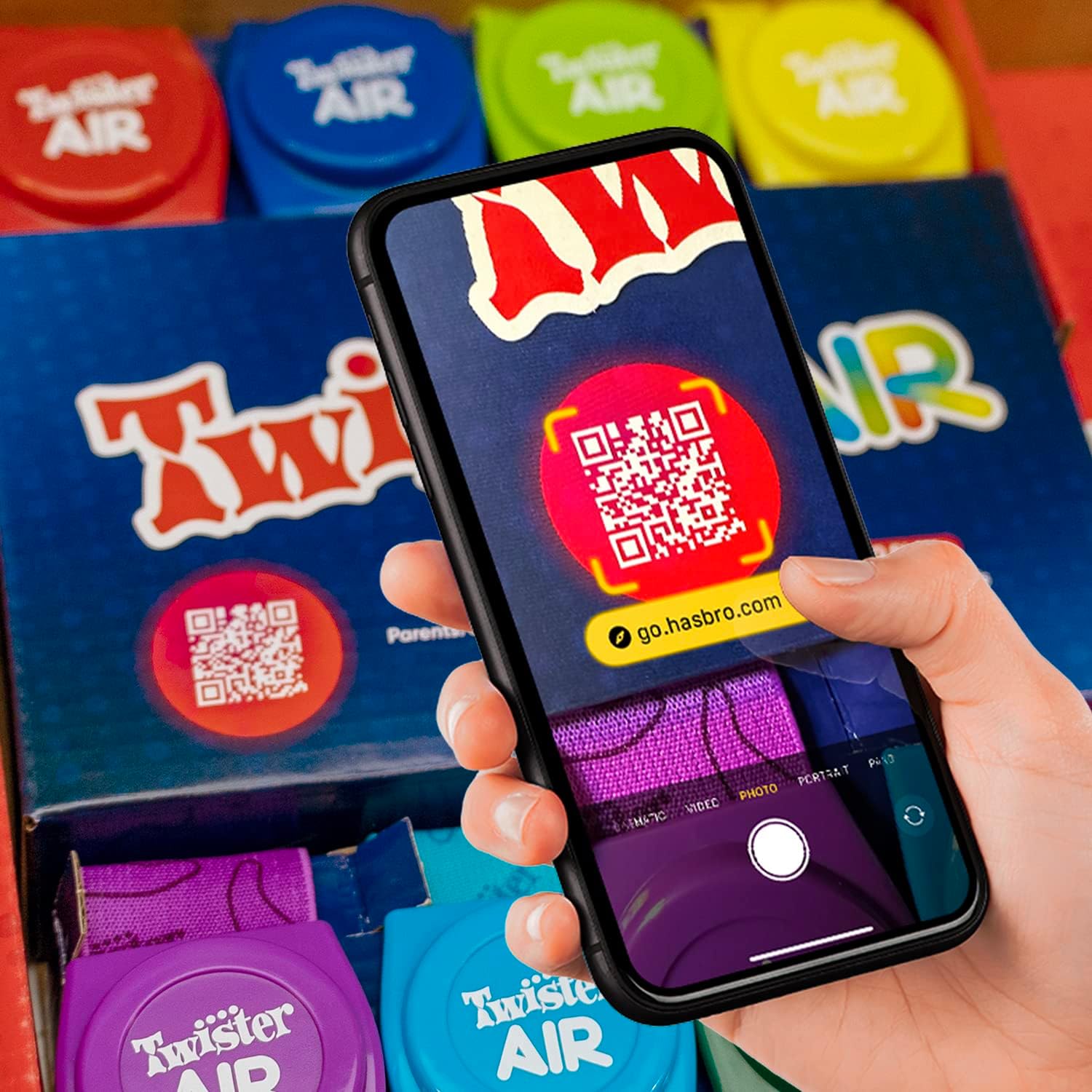 Twister Air party game with colourful wrist and ankle bands for augmented reality app play — view 3