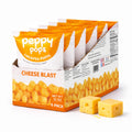 Peppy Pops Cheese Blast chickpea puffs six pack of two ounce bags in vibrant packaging