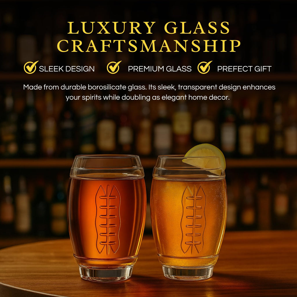 Two clear 20-ounce football shaped beer glasses for game day and home bars — view 3