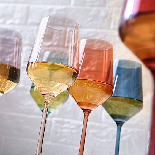 Pastel colored crystal wine glasses set of 6 in red blue tan grey green orange — view 5