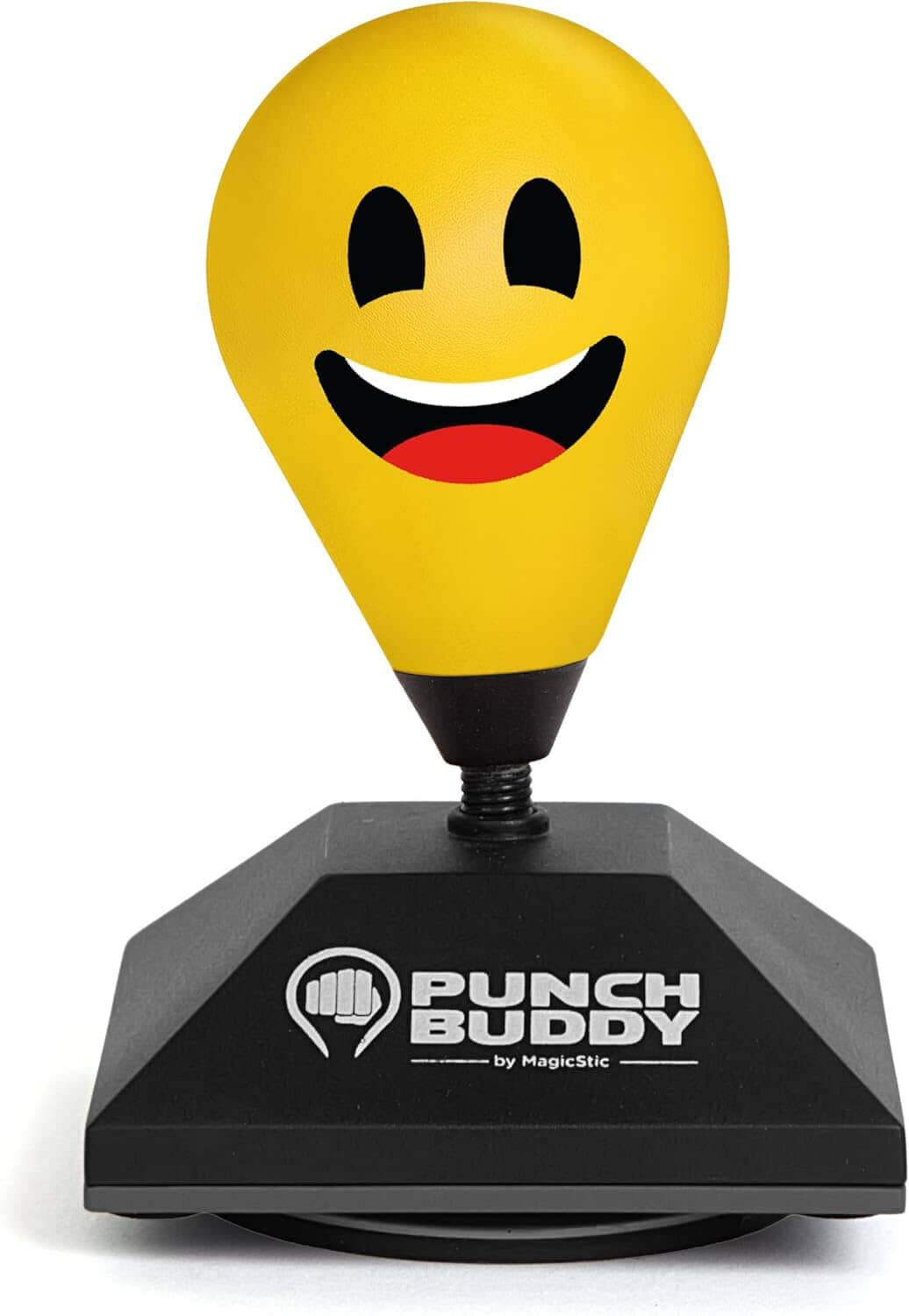 Mini desktop punching bag with suction cup base attached to an office desk for stress relief — view 2